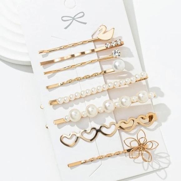 Accessories - FAUX PEARL FLORAL DECOR HAIR BOBBY PIN SET